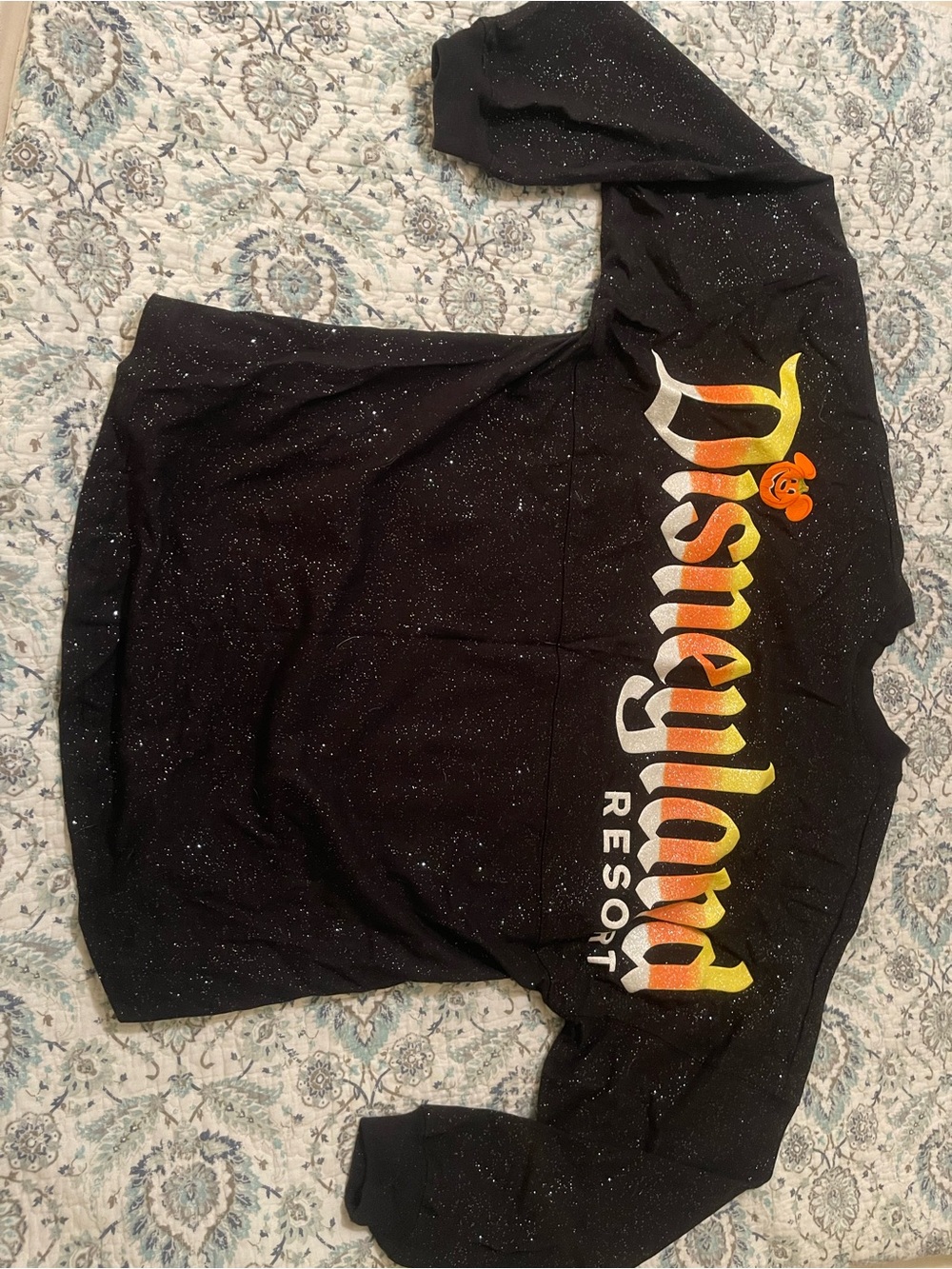 Disneyland Resort Women’s Black Long-Sleeve Tee with Orange/Yellow Ombre Logo